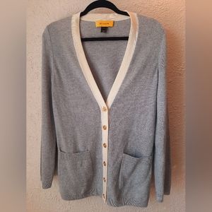 ST. JOHN 100% Cashmere Grey Cardigan Sweater with Gold Buttons (S)
